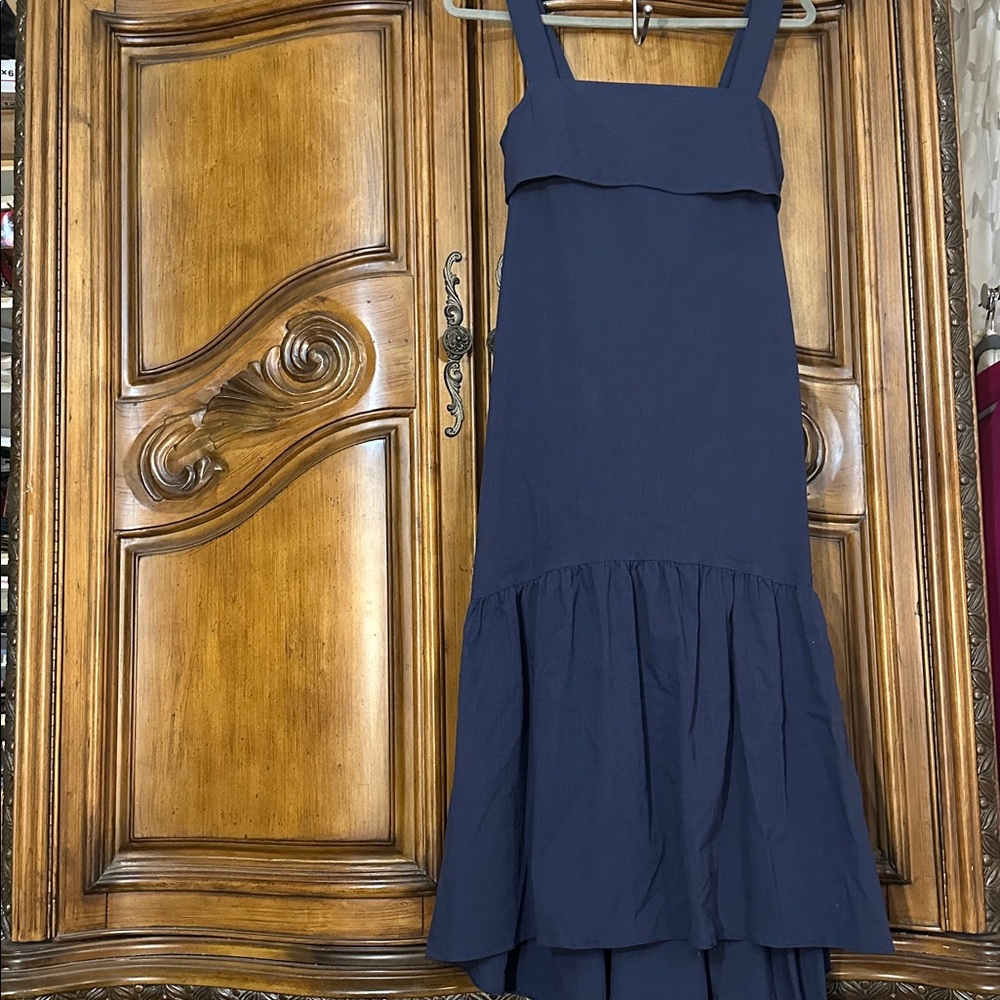 Pinch Navy Square Neck Ruffle Hem High Low Midi Like NEW Dress Bow Back Medium